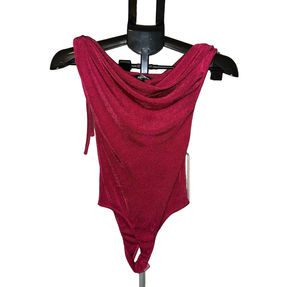NWT AQUA PINK METALLIC COWL NECK BODYSUIT